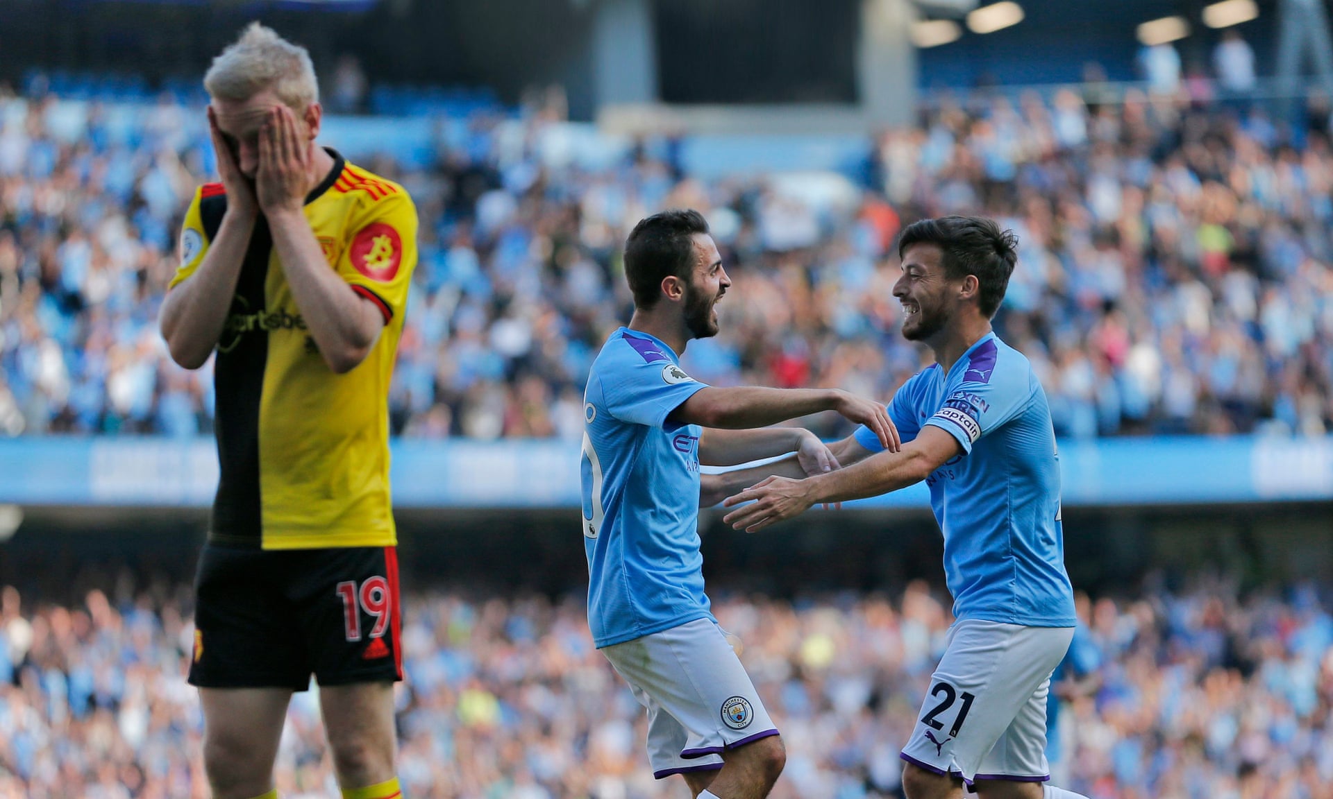 Manchester City hits Watford eight as Bernardo Silva scores treble