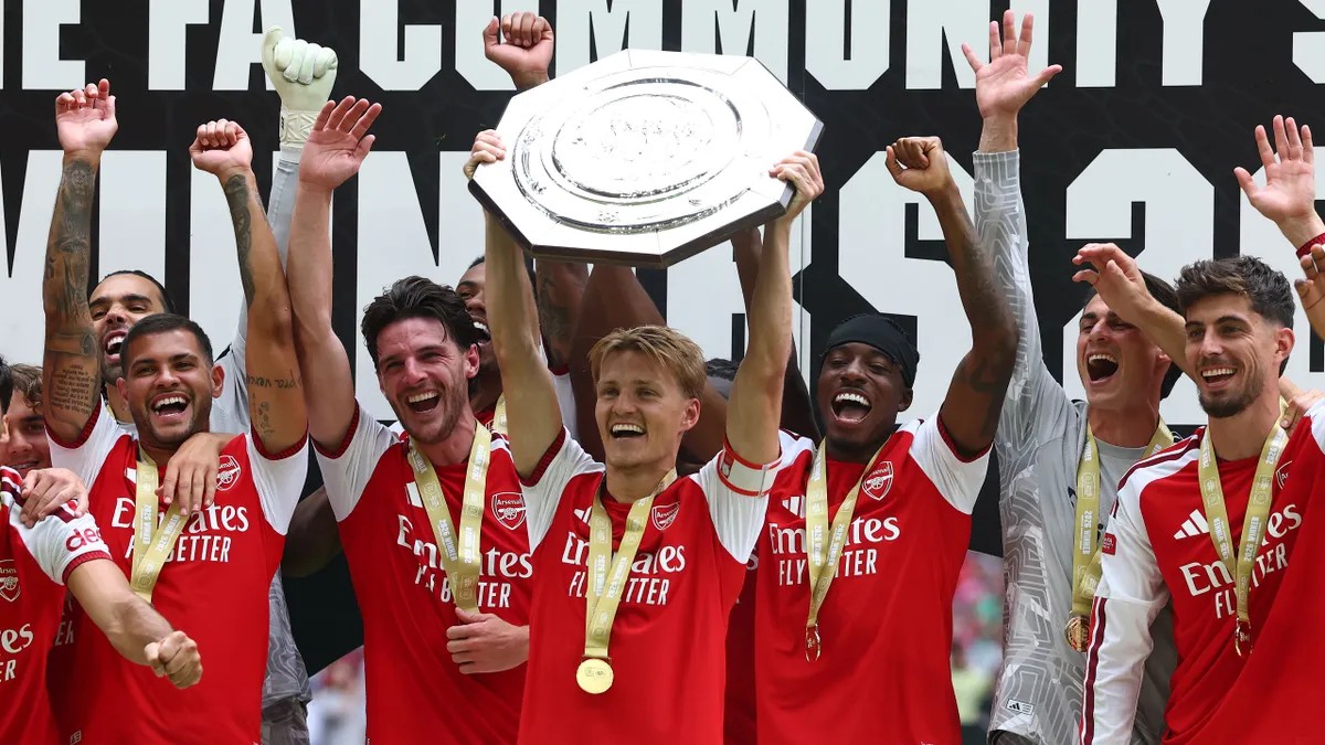 Arsenal captain Odegaard lifts Community Shield trophy - &amp;#039;Ready to go to war again&amp;#039;  Photo credit: TNT Sports